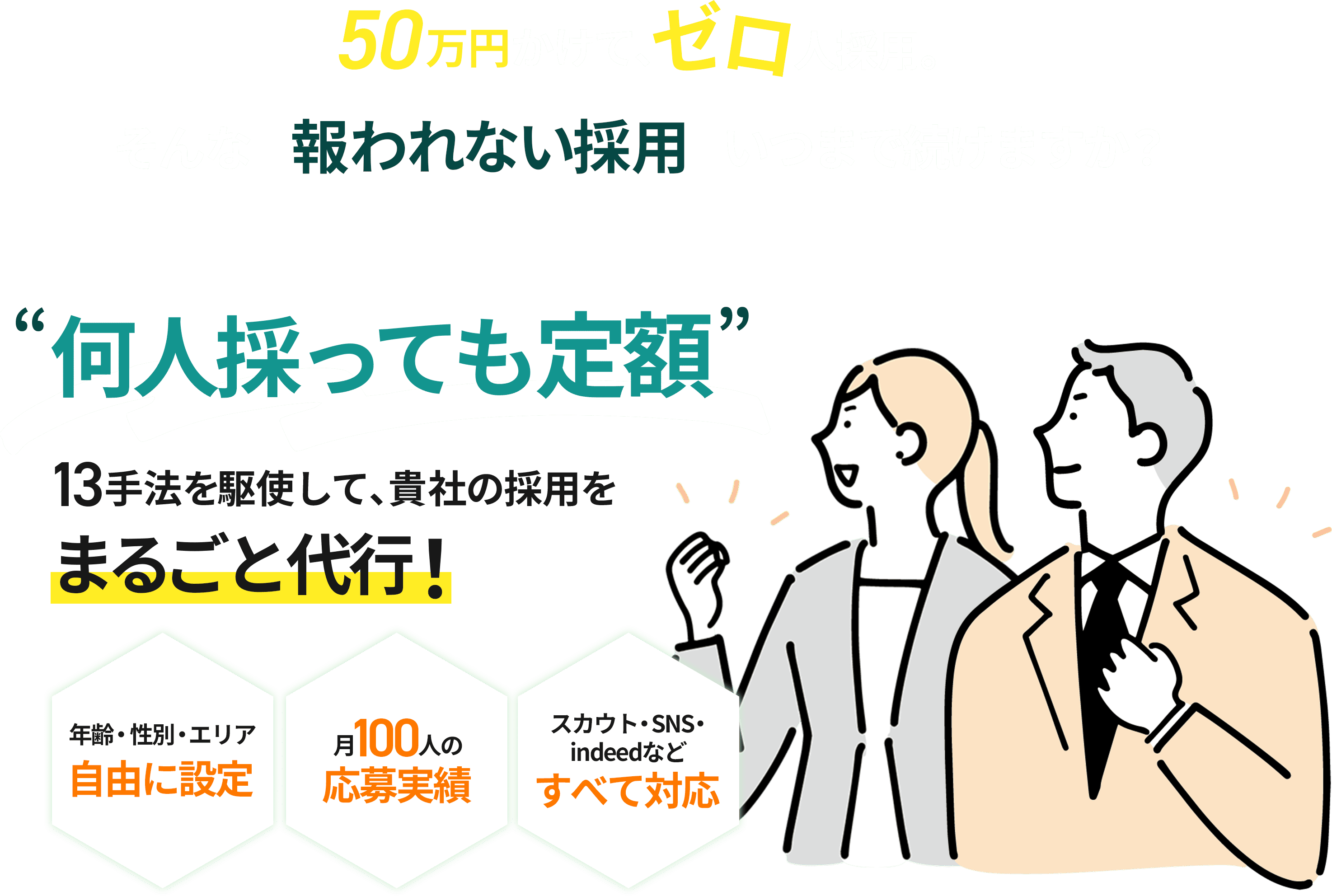 何人採っても定額 13手法を駆使して、貴社の採用をまるごと代行!